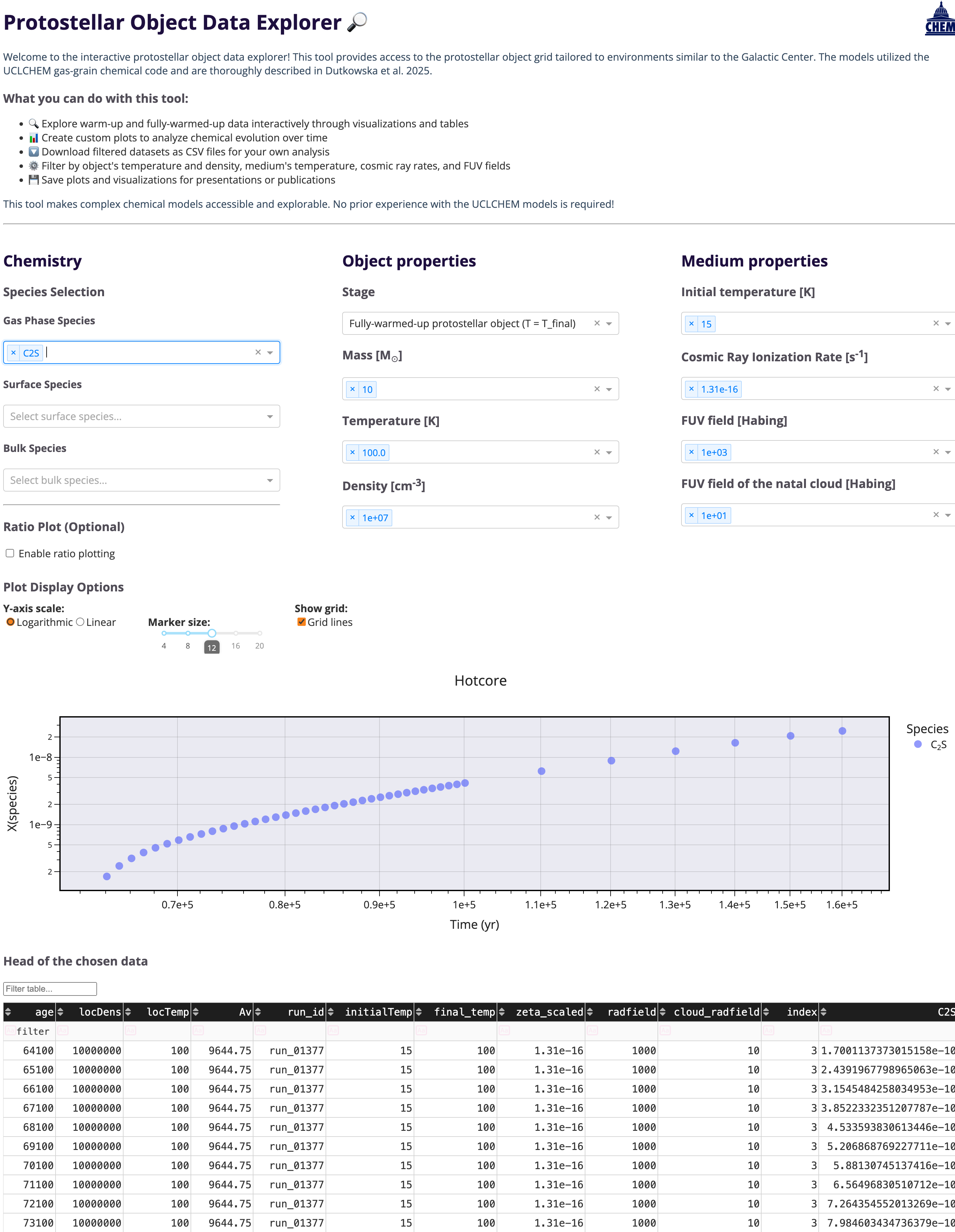 Astrochemical Modeling Graphical User Interface
